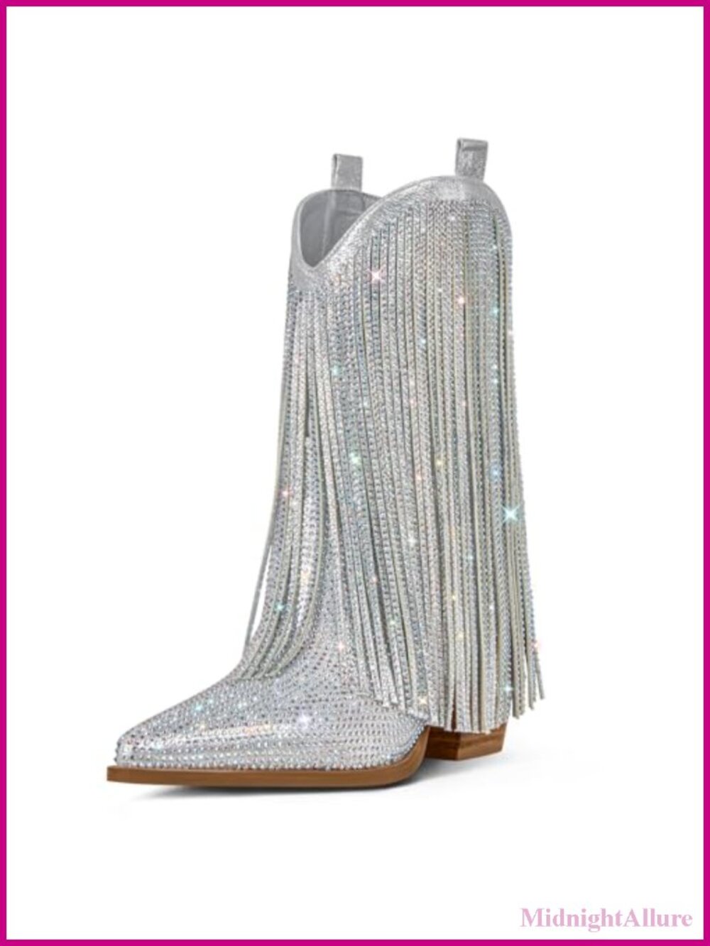 Women's Western Cowboy Boots Pointed Toe Fringe Mid-Calf Block Heel